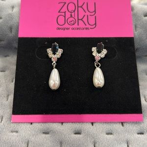 Vintage Simple Pearl Drop with Black Crystal Earring-Boutique